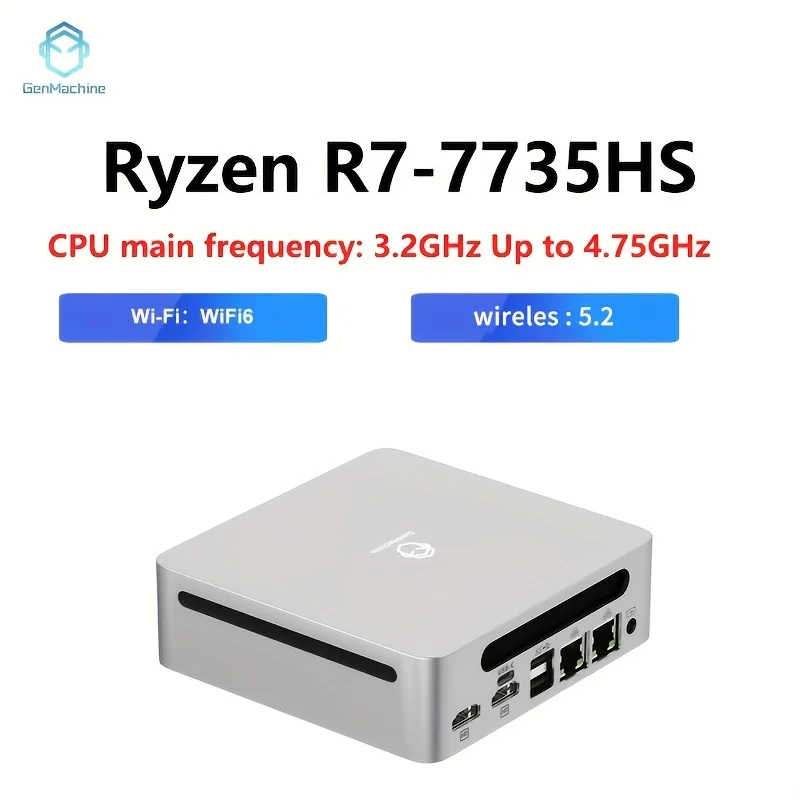 Genmachine AMD 7735HS LPDDR5 16G 6400Mhz Mini PC Windows 11 Ryzen WiFi 6 Gaming PC Display Diy Gaming Computer Gamer Pc