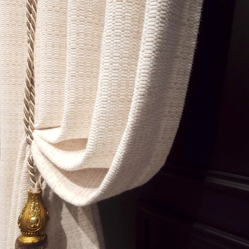 Premium Beige Schneier Thickened Blackout Curtains for Living Room Bedroom Customized Partition Curtains Villa Finished Products