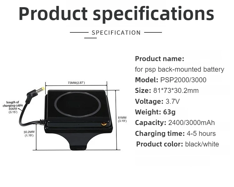 5.5V 2400mAh Portable External Battery for PSP 3000 PSP 2000 Game Console Battery Storage Pack Game Accessories Kit