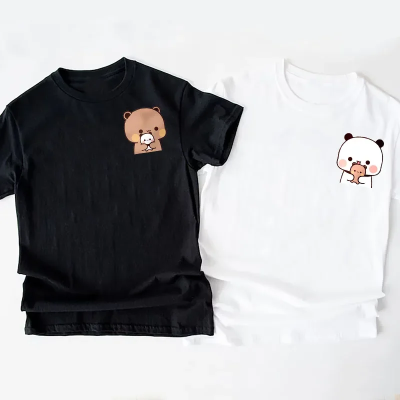 팬더 베어 부부 두두두와 아기 티셔츠, 재미있는 커플 티셔츠, 남성 패션 캐주얼 반팔 티 의류