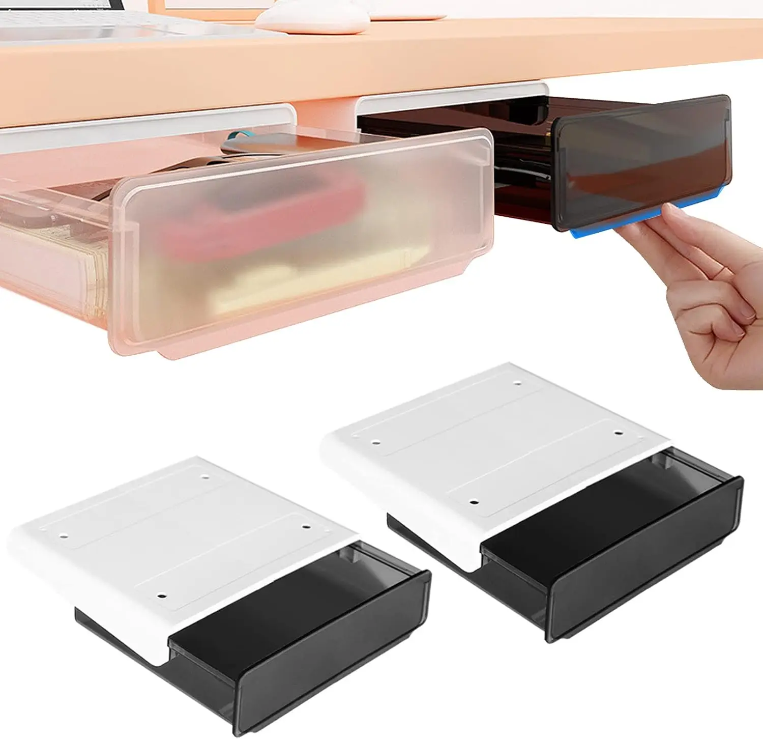 

Davidsons Self-adhesive Under Desk Drawer, 2 Packs Table Hidden Organizer Slide Out Large Desktop Pencil Tray for Office Scho