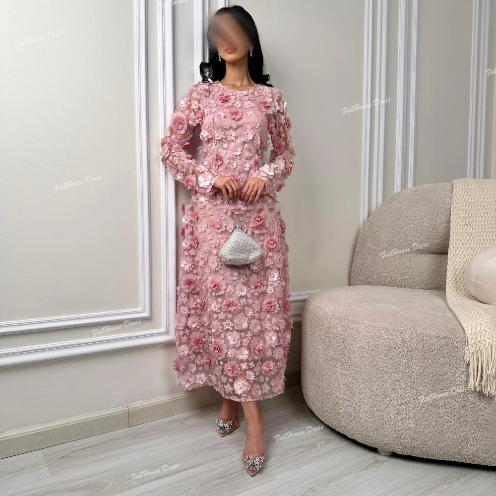 فستان سهرة مصنوع حسب الطلب رشيق برقبة دائرية مزين بالزهور من الدانتيل مستقيم بأكمام طويلة بطول الكاحل فستان حفلة موسيقية شارون سعي #3