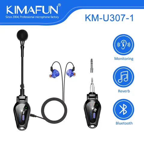 KIMAFUN 클립온 UHF 무선 색소폰 마이크, 음악가, 오디오 믹서, 스피커, PA를 위한 리버브 및 Bluetooth 모니터링 포함