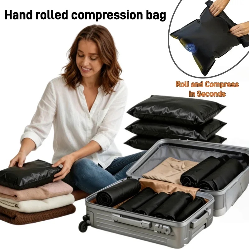 Oxford Fabric Compression Bag Pump Free Lightweight Portable Storage Pouch for Travel Luggage Business Trip Outdoor Clothes