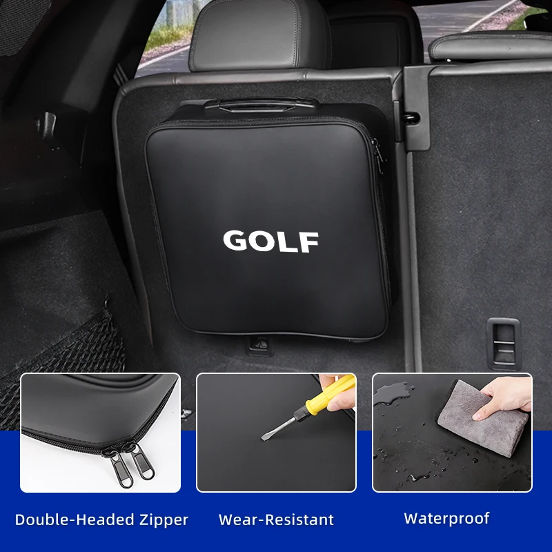 

New Energy Vehicle Charging Gun Storage Pouch Waterproof Leather Car Organizer Bag For Volkswagen VW Golf Polo Tiguan T5 Passat