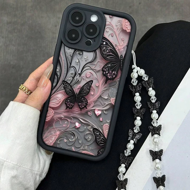 

Black Butterfly Pattern Phone Case for Motorola Moto Edge G86 G56 G15 G24 50 G35 G05 G34 G75 G PLAY G85 60 Neo Fusion Stylus Pro