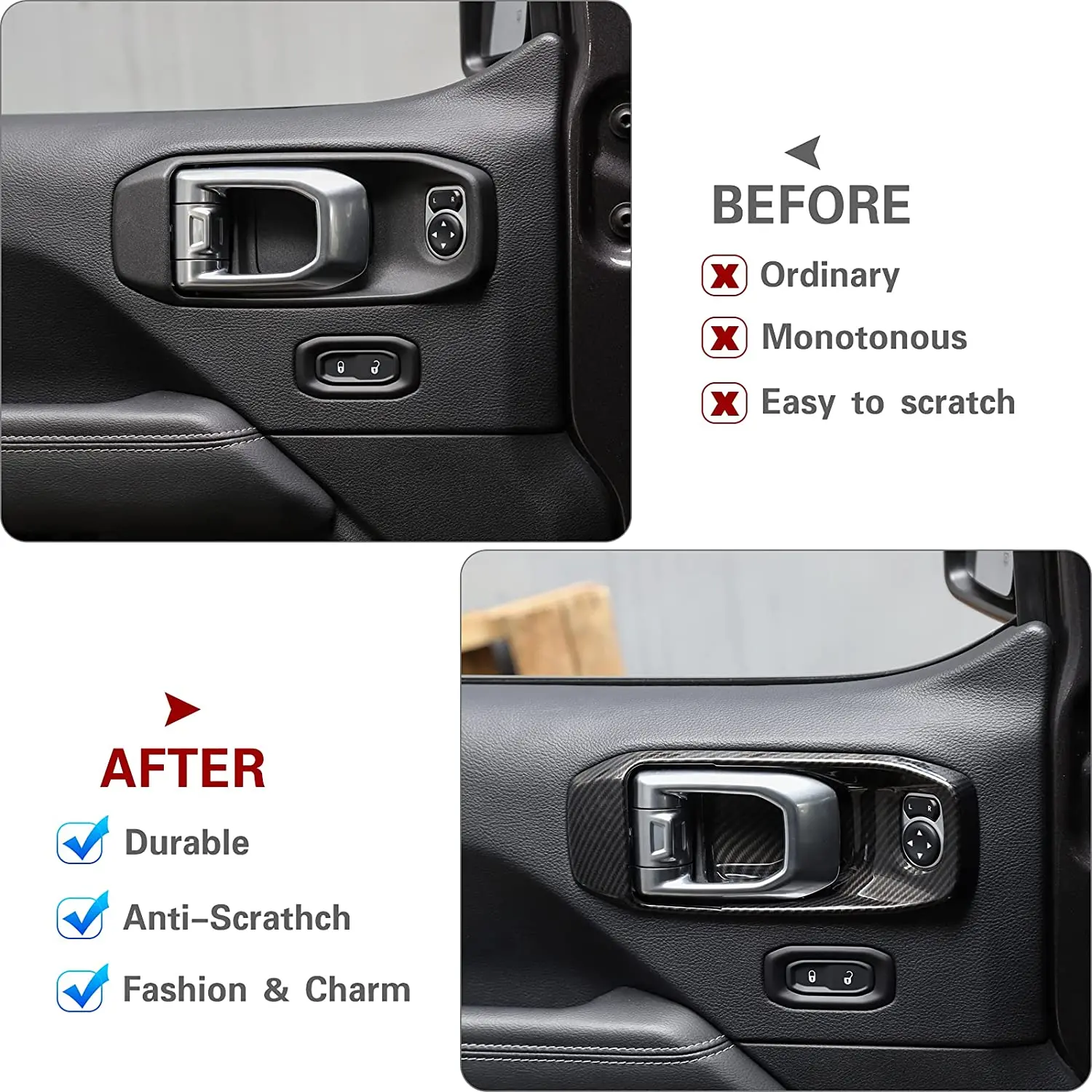 Porta Inner Handle Bowl Sticker, Decoração Capa, Guarnição para Jeep Wrangler JL Gladiator JT 2018-2020 2021 2022 2023, Acessórios de carro