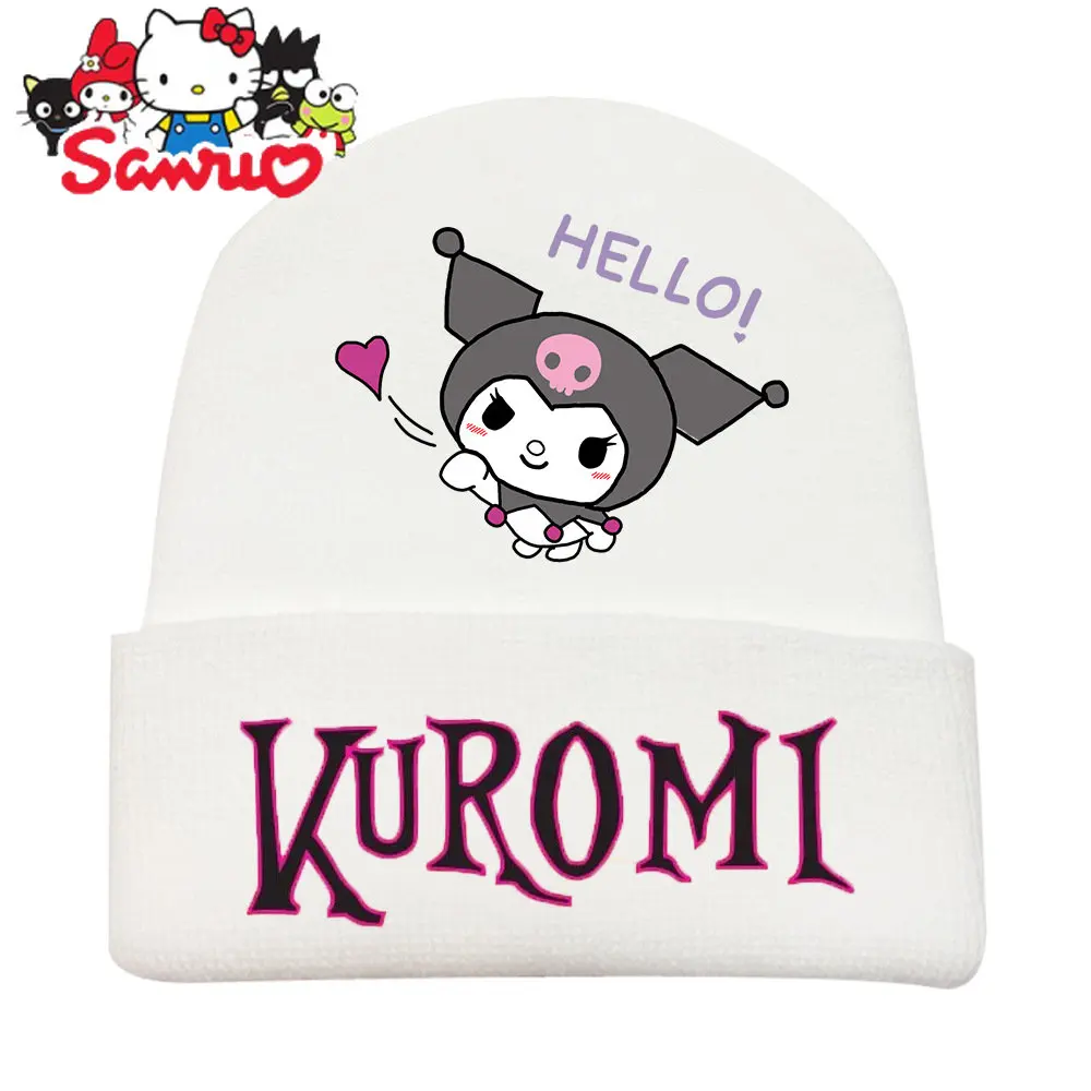 Sanrio Kuromi Winter Anime Print Beanie Knit Hat Outdoor Warming Windproof Warm Headgear Student Anime Girls Ear Protection Cap