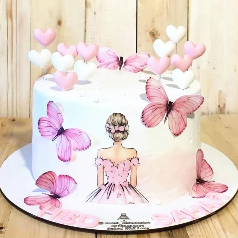 1 Set Girl's Back Butterfly Happy Birthday Cake Toppers Pink DIY Wedding Party Cake Topper Dessert Decoration Baby Shower Gift