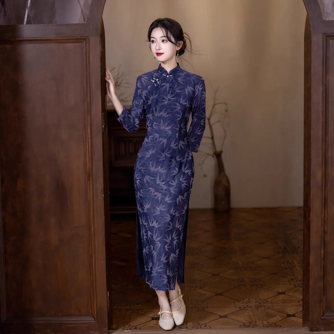 2025 Autunno Nuovo Chesongam Velluto Caldo Qipao Donne Eleganti Abiti Della Signora Del Partito di Sera Banchetto Abito Migliorato Vestito Cinese