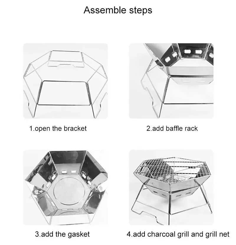 Griglie a carbone portatili per esterni Griglia pieghevole per barbecue in acciaio inossidabile Griglia per barbecue Griglia pieghevole da campeggio all'aperto