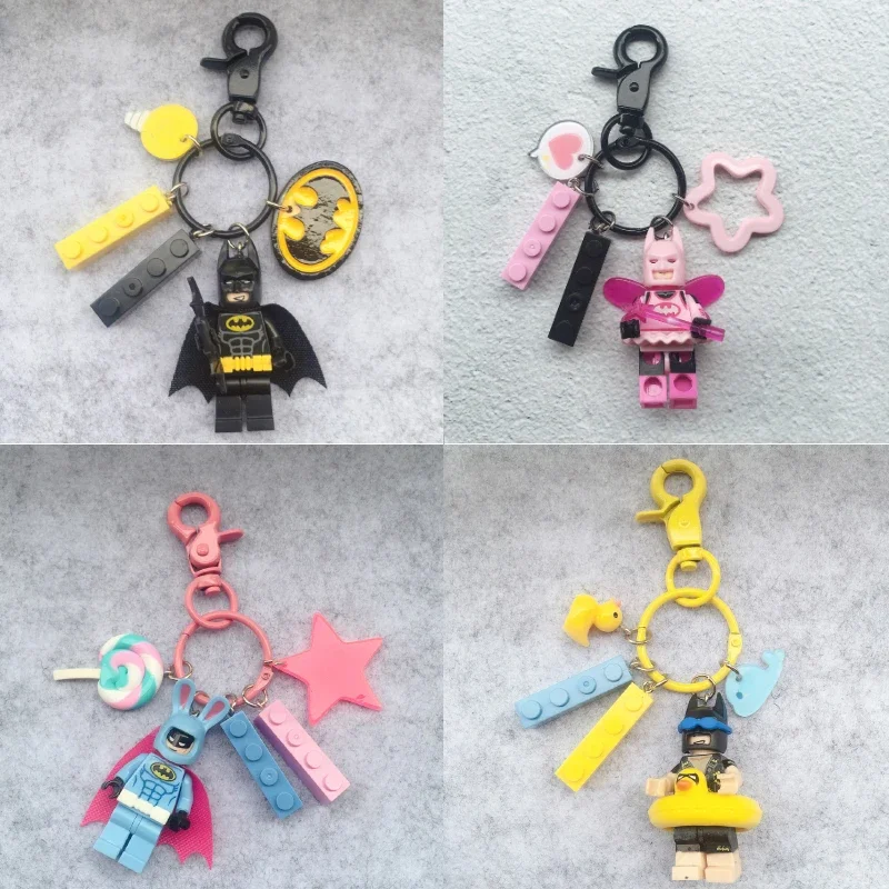 Batman Superman Building Blocks Cute Doll Anime Keychain Keyring Accessories Decoration Pendant Children\'s Toys Birthday Gifts