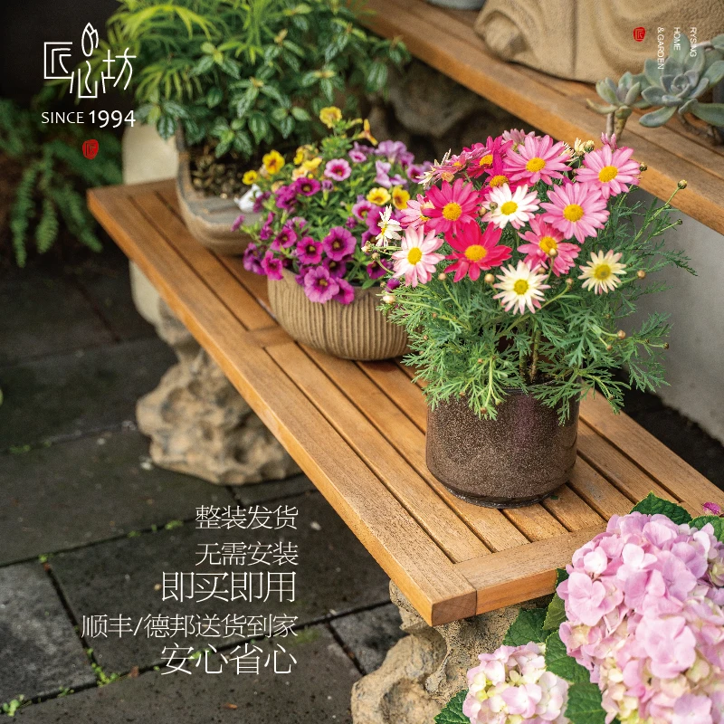 ชั้นวางดอกไม้ไม้เนื้อแข็งกลางแ - Bonsai Garden Chinese Garden บทวิจารณ์และราคา