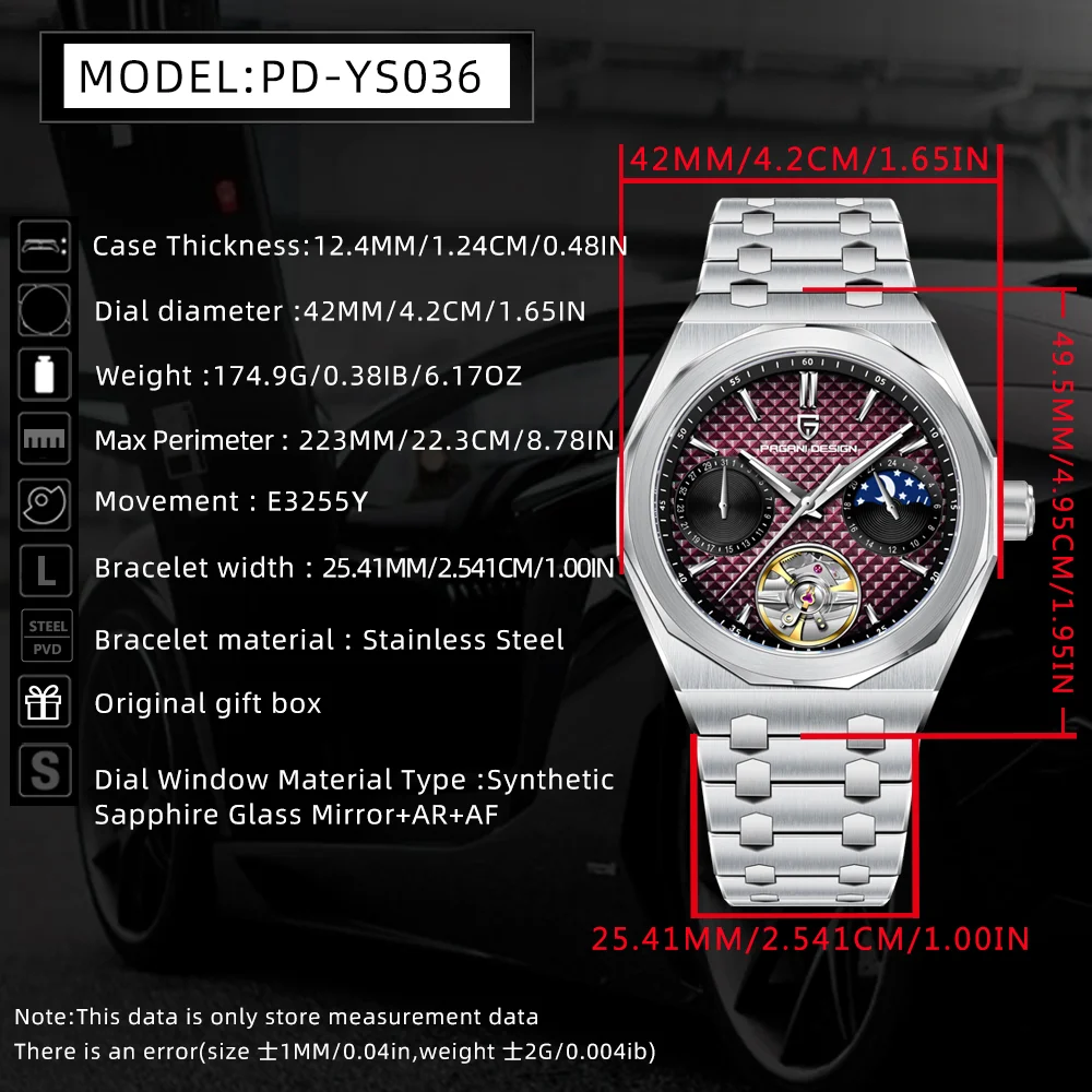PAGANI DESIGN New Luxury Men's Watch Automatic Mechanical Moon Frame Top Sapphire Stainless Steel Business Mechanical Watch