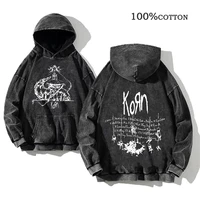 Korn Rock Band World Tour sudaderas con capucha Vintage lavadas para hombres sudaderas de algodón ropa informal estilo Hip Hop jersey con capucha Tops sueltos Y2K