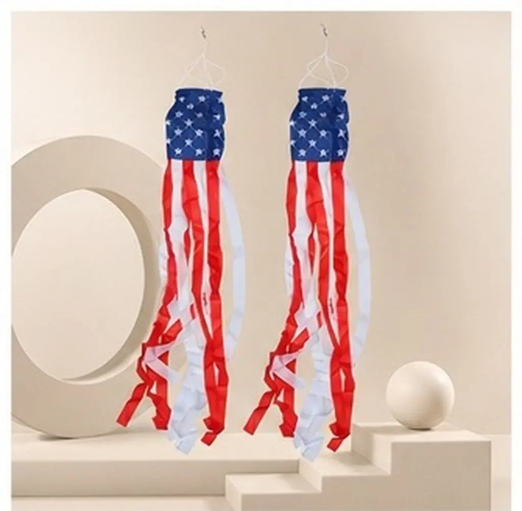2Pcs American Flag Windsocks Patriotic Red White Blue Decoration Outdoor Hanging Flags for Independence Day 4Th July Memorial