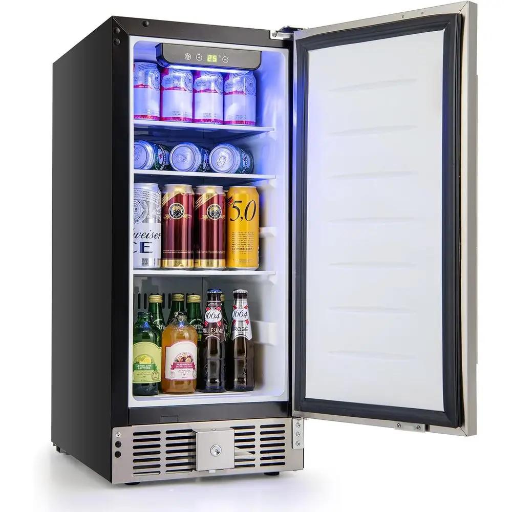 115 Cans Beverage Rerigerator, 32 to 50℉, Under Counter reestanding Beverage Cooler w/Lockable StainlSteel Door or Drinks and oo