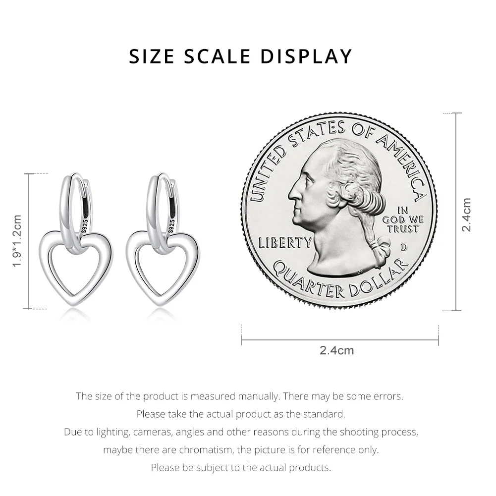 Bamoer Authentic 925 Sterling Silver Simple Love Ear Buckles for Girl Sterling Silver Heart Earrings Women Fine Jewelry Gift image 5
