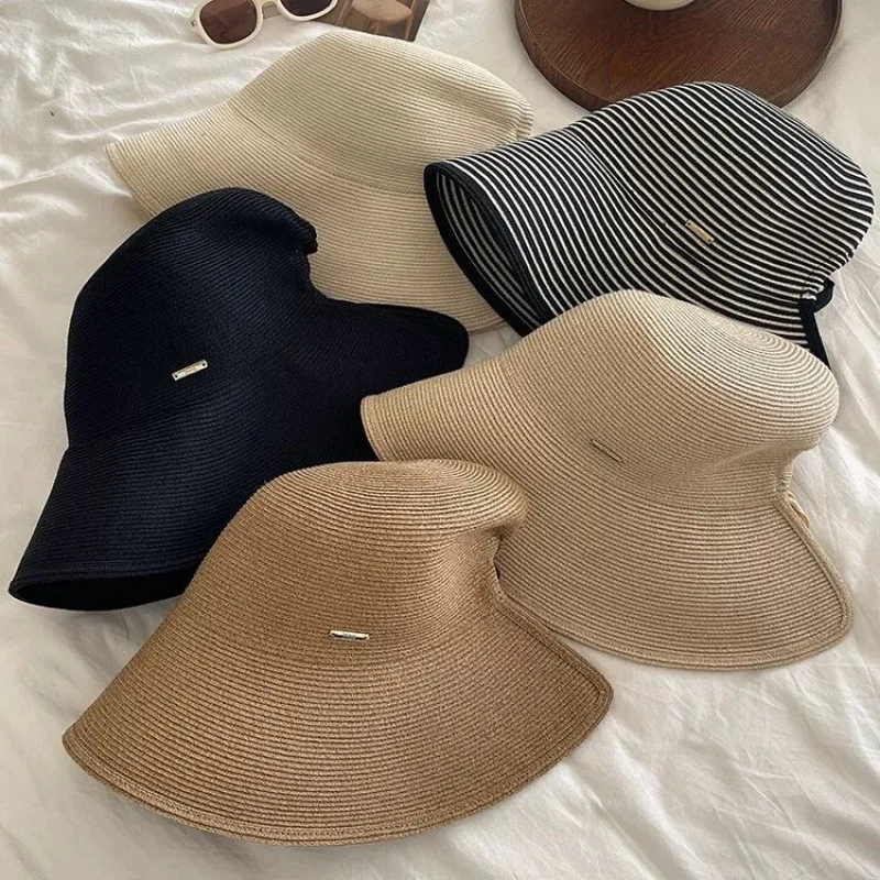 

Women Round Lampshade Straw Hat Wide Brim Sun Protection Shade Hat Casual Fishing Hat For Outdoor Daily