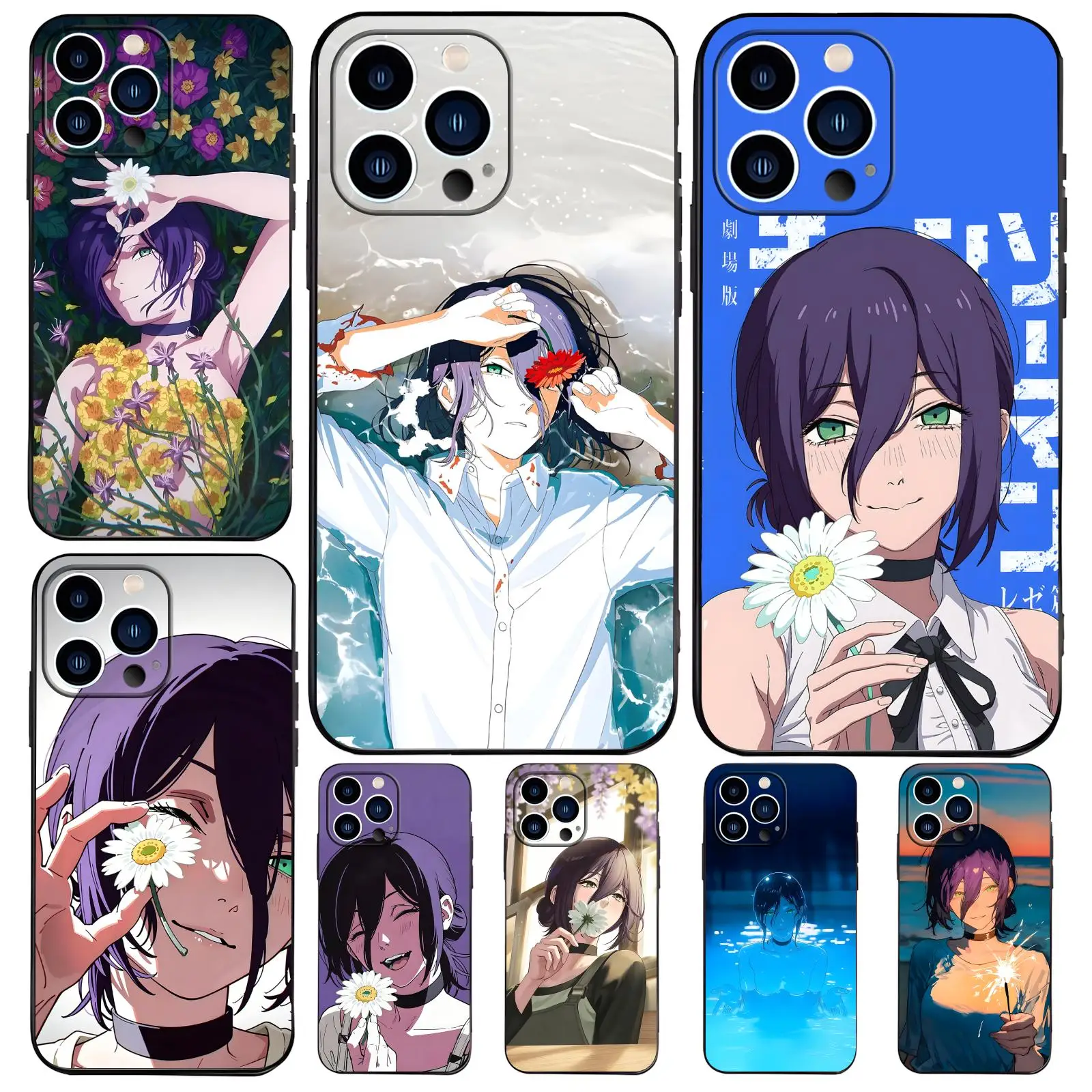 Funda para Teléfono iPhone 17 16 16e 15 14 13 12 Plus Mini Pro Max, Antigolpes, Suave, Negra, Chainsaw Man Reze