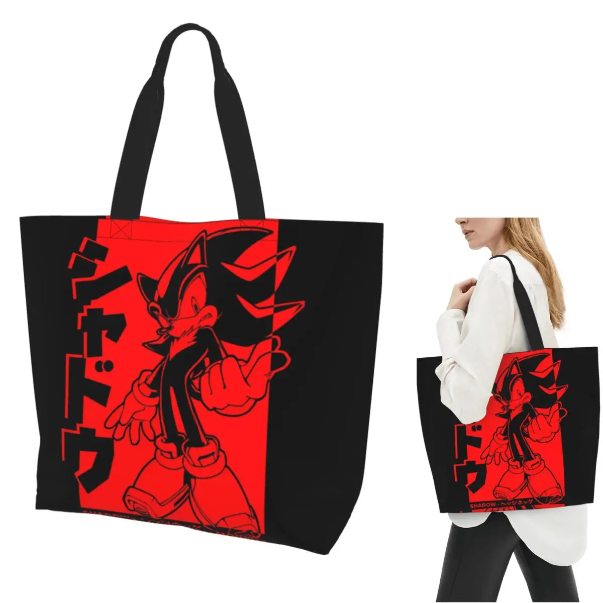 Japanese Shadow The Hedgehog Shopping Tote Bag Canvas Large Capacity Shoulder Bags Shopper Grocery Handbag for Women