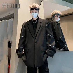 FEWQ Niche Design Men's Blazers Zipper Patchwork Design Tailored Collar Single Button Solid Color Loose Male Suit Jacket 24E2599