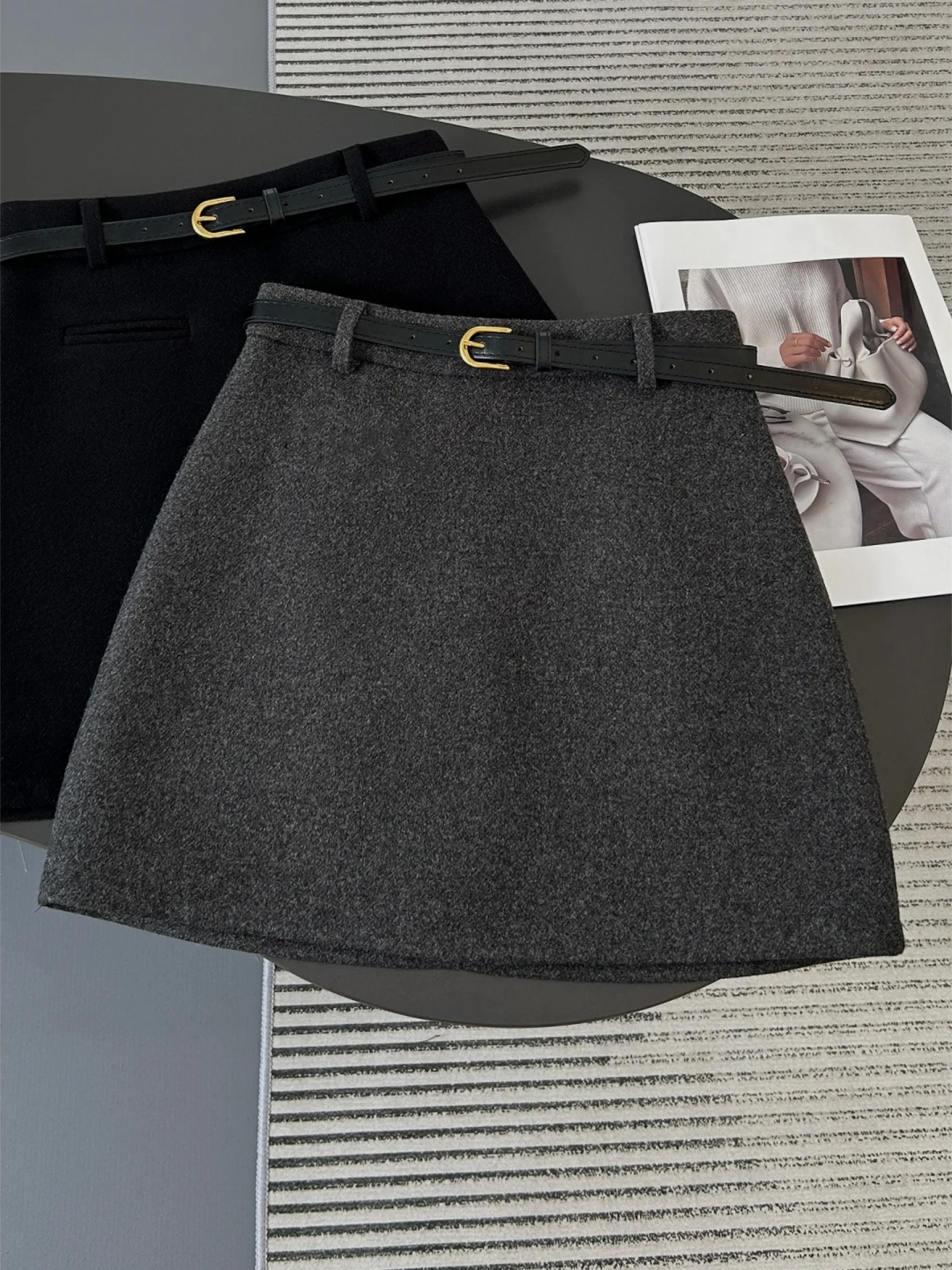 

Женская шерстяная юбка больших размеров с высокой талией, утягивающая, А-силуэт, не просвечивающая, короткая, весенняя новинка в корейском повседневном стиле