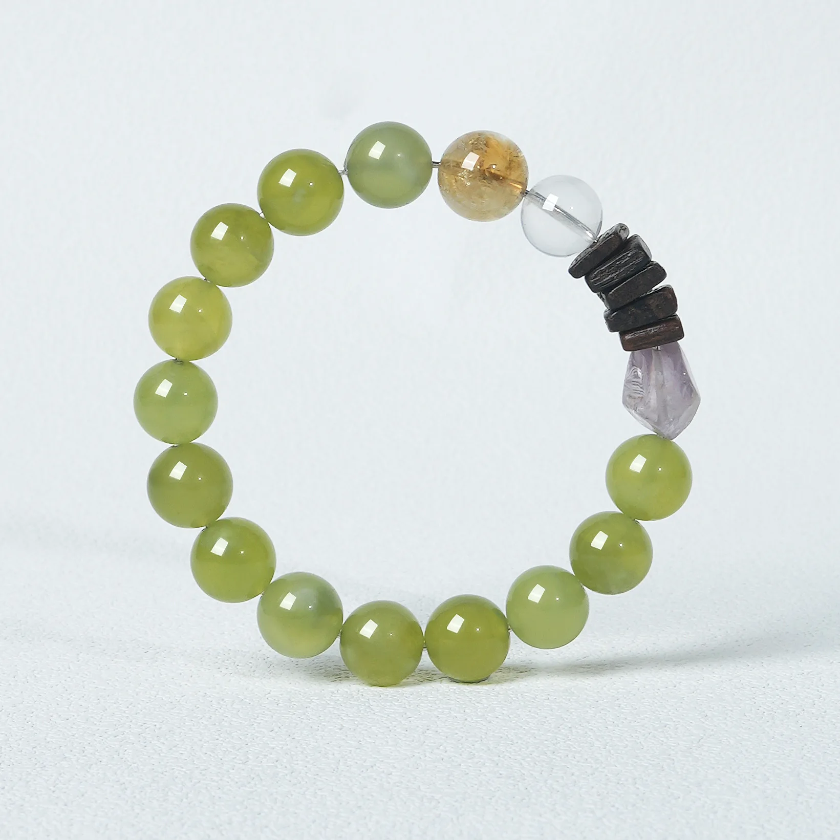 Yno Chinese Style Lucky Natural Crystal Green Xiuyu Citrine Agarwood Handmade Beaded Bracelet Unisex Good Luck Attract Wealth