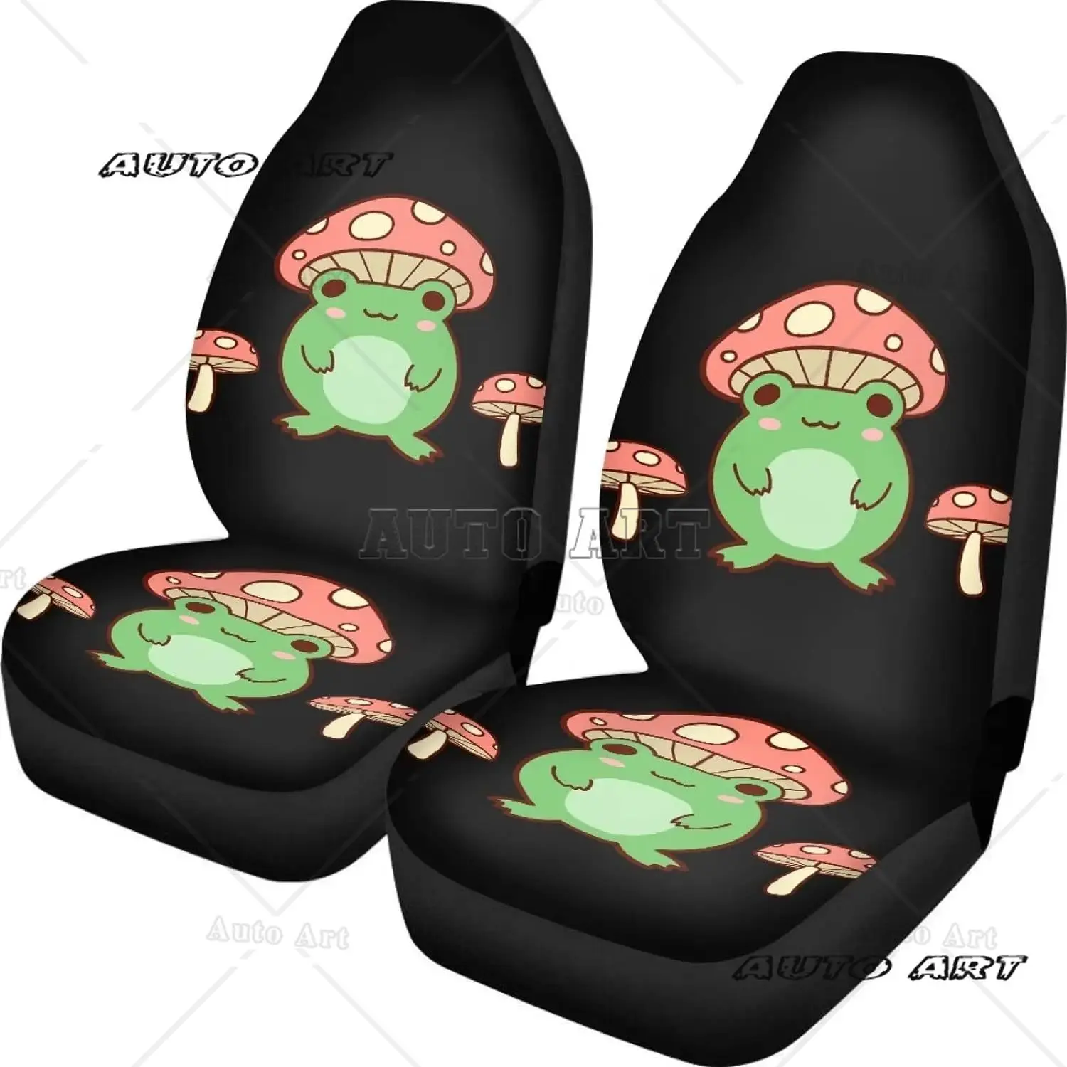 Cute Frog Car Seat Covers 2Pcs Front Car Seat Covers for Women Men Cartoon Mushroom Print Black Car Seat Protector Universal