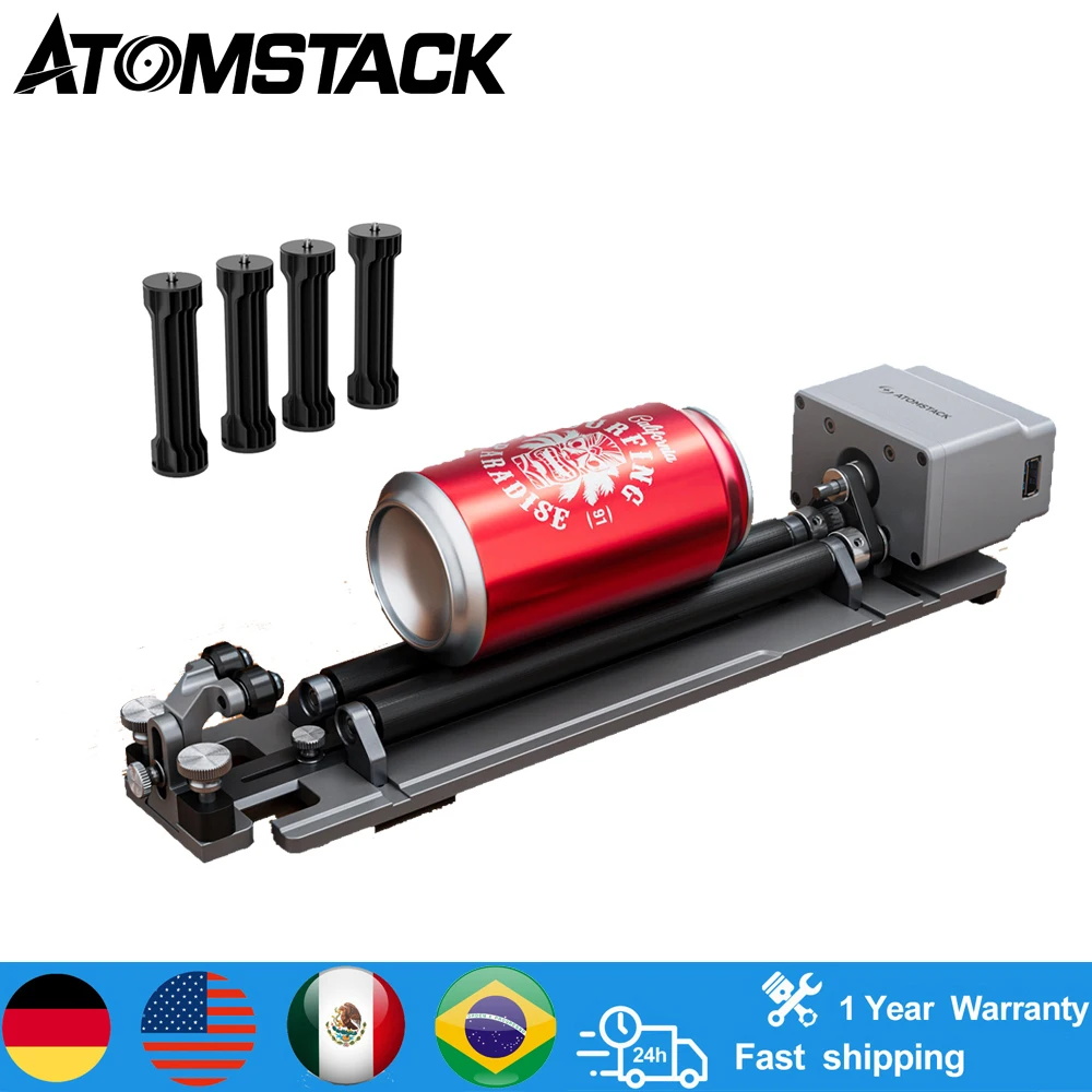 

​ ​ ATOMSTACK R6 Лазерный вращающийся роликовый патрон для гравировки цилиндрических объектов, например, бокалы для вина, кольцо для бейсбольных бит