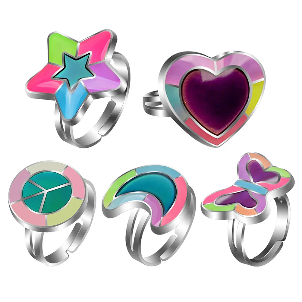 5 Pcs Ring Duffle Changing Color Mood Rings Thermochromic Creative Alloy Finger Chic Child