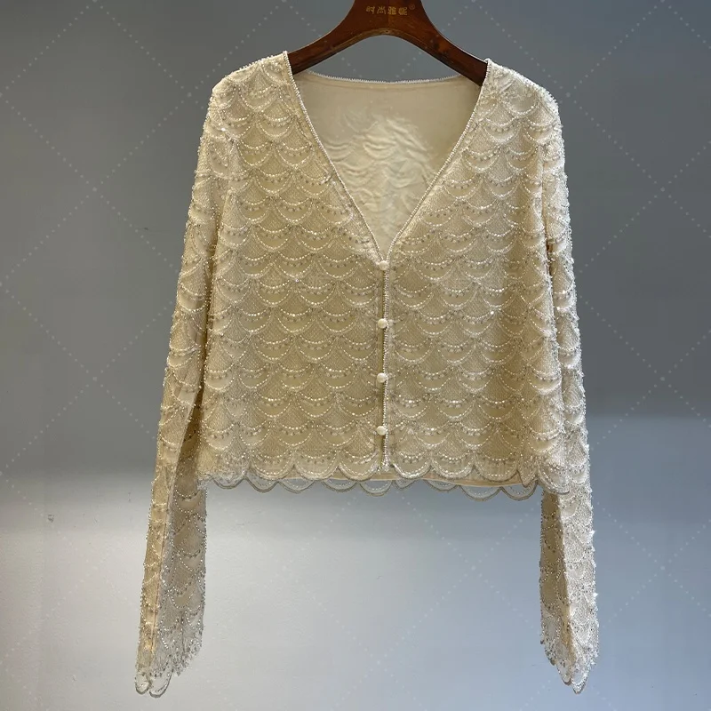 

Faionable Yanie Fi Sc Loose V-Ne Top Sequin Midi Lace f Skirt Set Ele Women's Autumn Collection