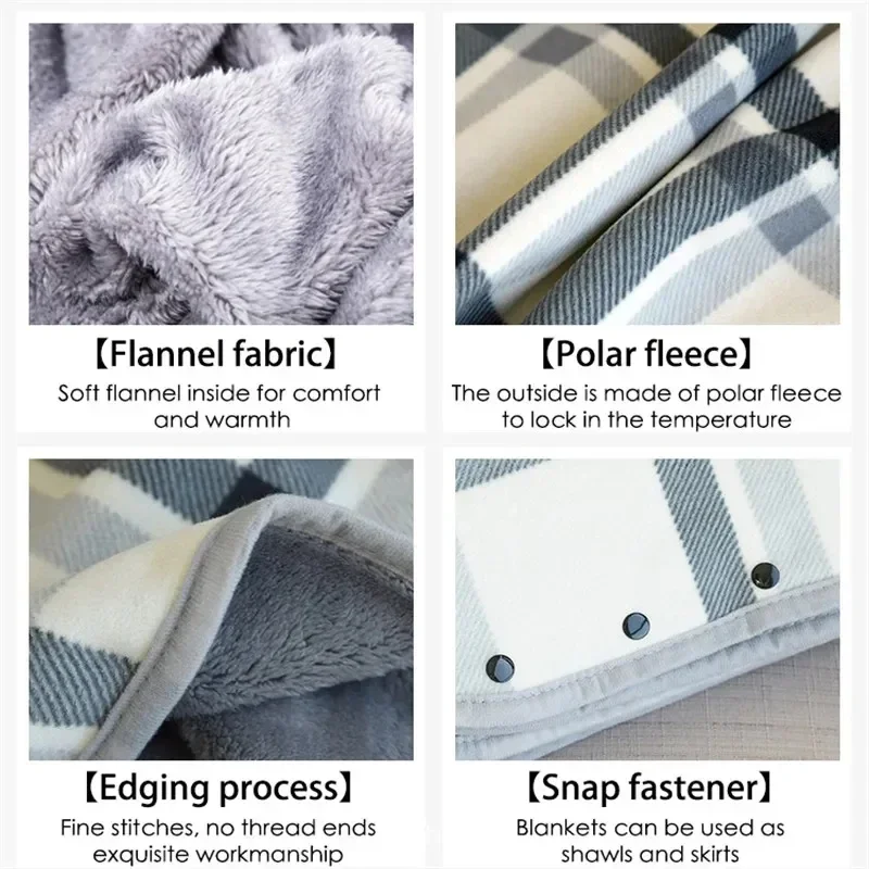 Thick Plaid Wearable Blanket Adults Warm Winter Soft Breathable Fleece With Button For Office/Travel/Home/Camping