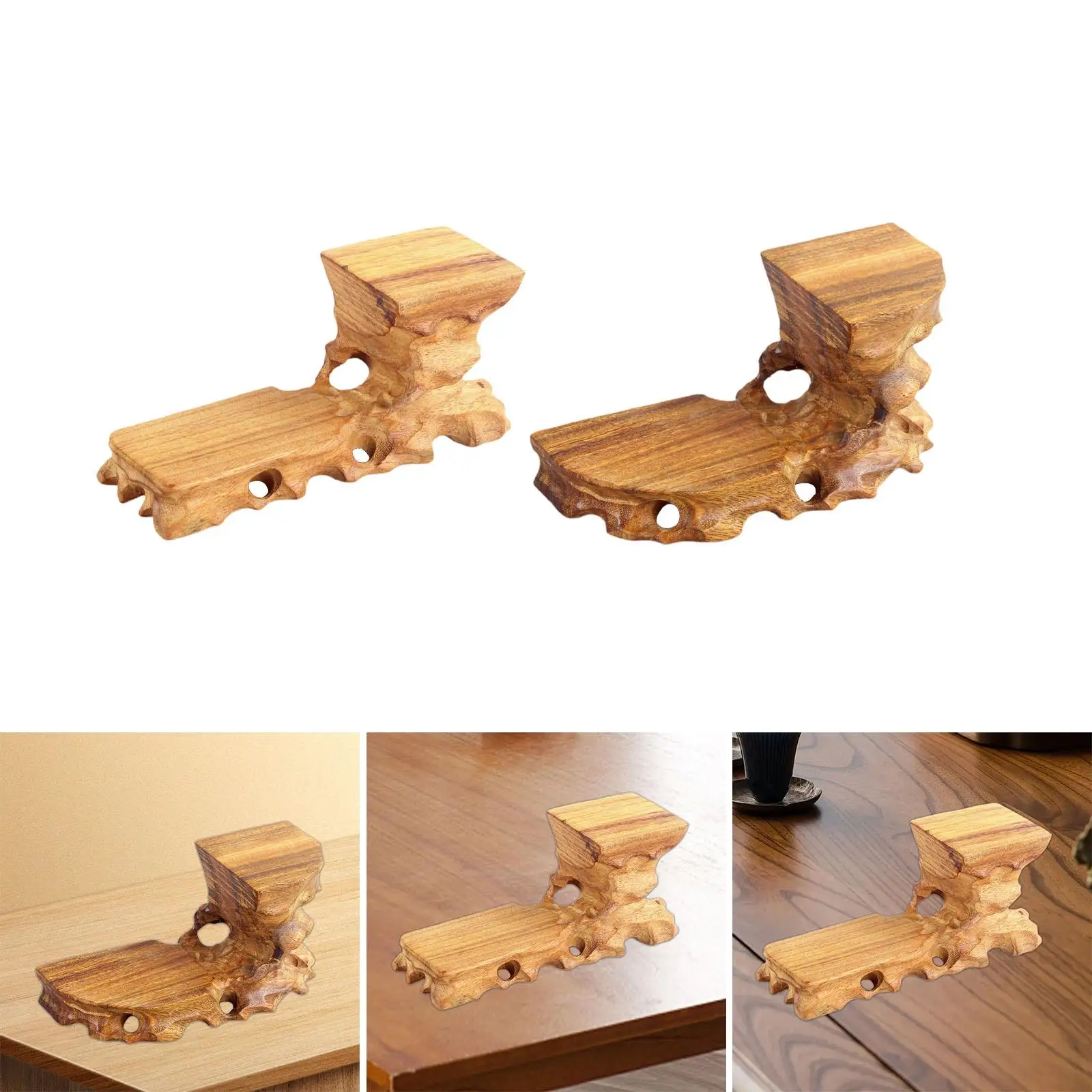 Retro Wooden Base Creative Solid Wood Clay Pot Stand Ornaments Display Stand
