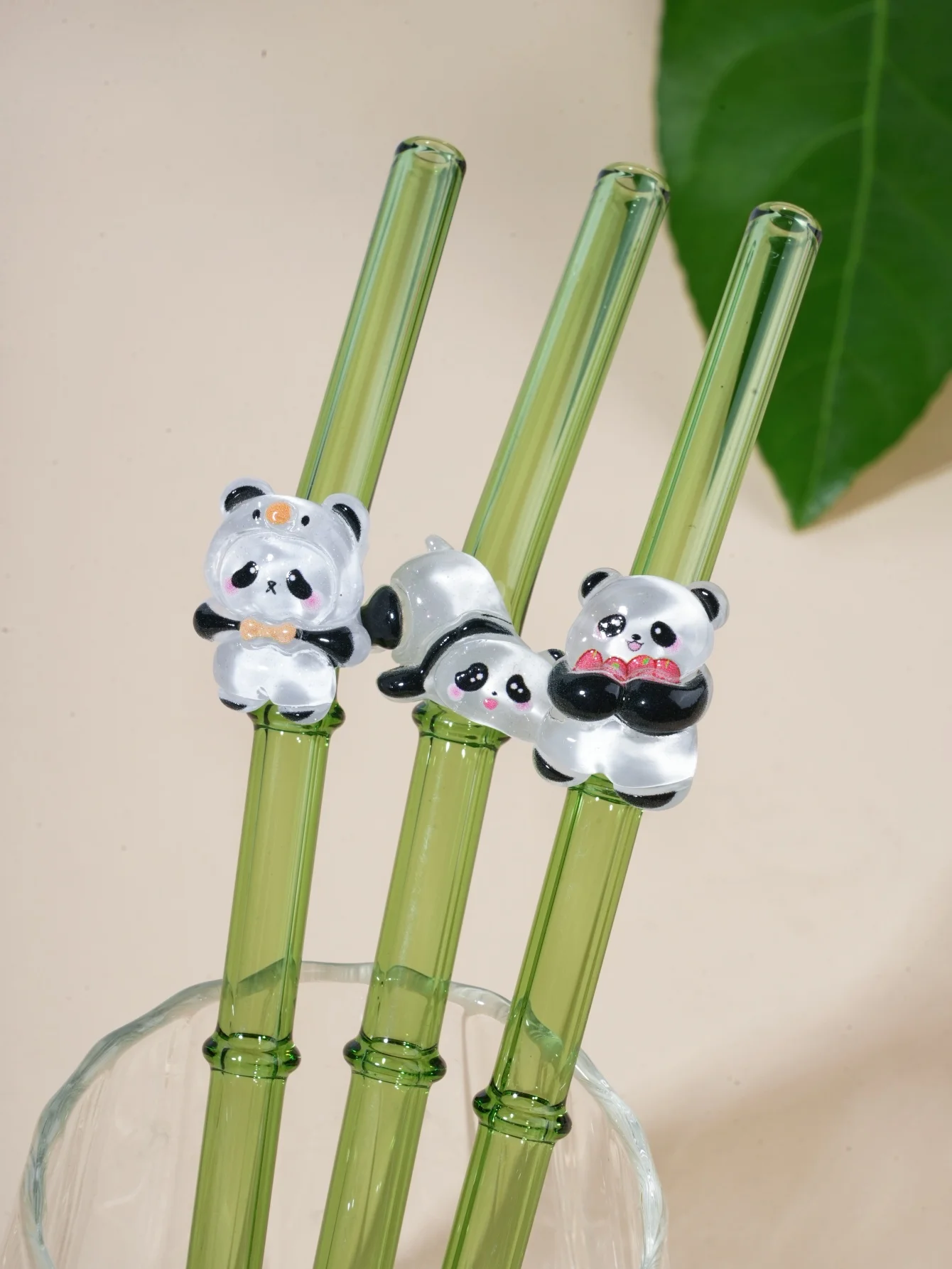 1/4PCS Panda Decor Bent Glass Straws, Perfect for Daily & Party Drinks, Ideal for Holiday Gifts, Fun Home, Office & Accessories