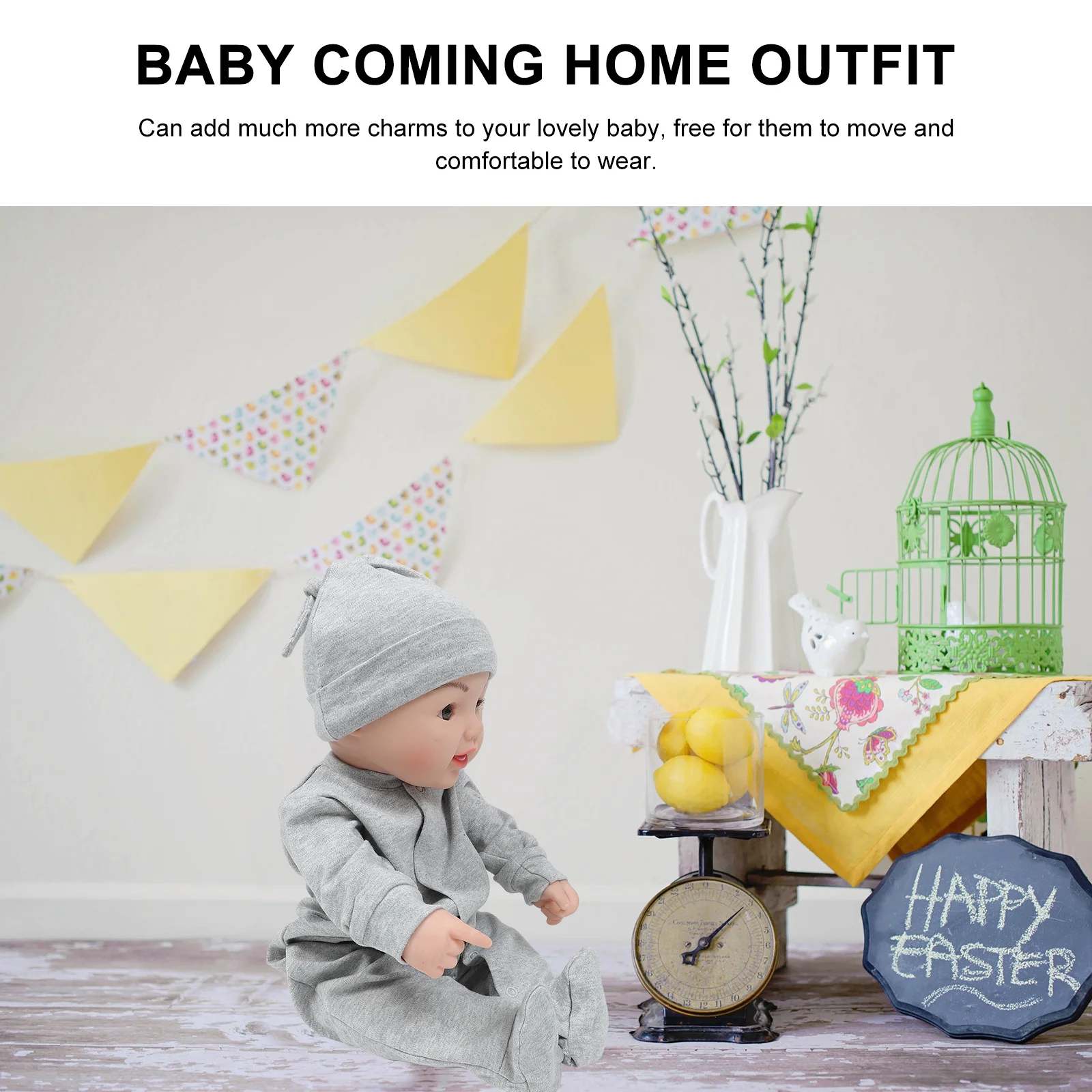 

1Set Baby Cotton Romper Set Newborn Clothes Soft Comfortable Party Outfit Includes Mittens Hat Bib Baby Clothes Set