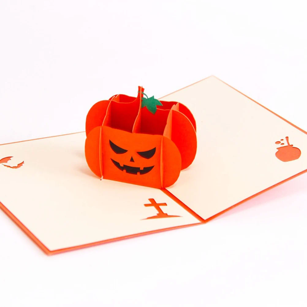 

Halloween Pumpkin 3D Up Greeting Handmade Gift for Kids Birthday Wedding Festival Wish 15x10cm (Orange)