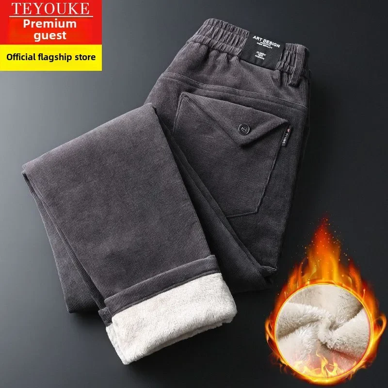 Harajuku Classic Casual Pants Autumn Winter Large Size Velvet thick Men Clothing Streetwear Heat Keep Warm Fleece Trousers