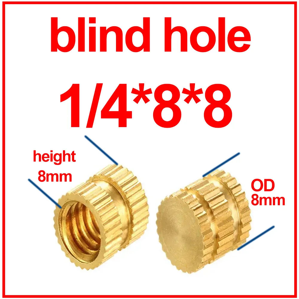 60PCS/set 1/4-20 Insert Nut Inch Size Brass Threaded Heat Knurled Hot Melt Molding Injection Embedded Copper Nut of 3D Printing