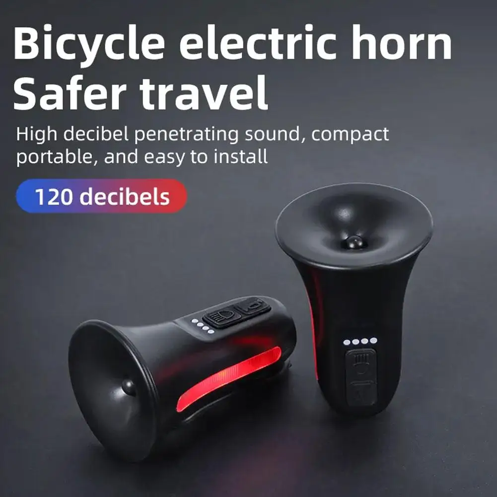 Bicycle Horn + Light 2in1 Cycling Equipment Usb Charging Mountain Ringtones Weatherproof Decibel Bike 5 120db High Horn Ele P5d6