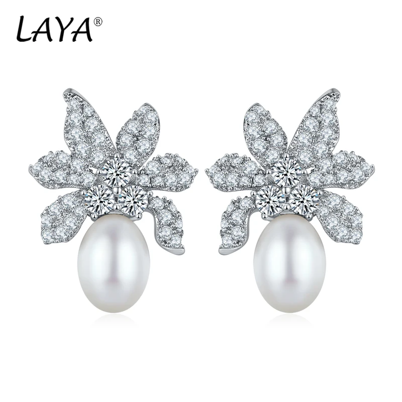 

LAYA Earring 925 Sterling Silver Fashion High Quality Zircon Freshwater Pearl Earrings For Women's Birthday Wedding Jewelry