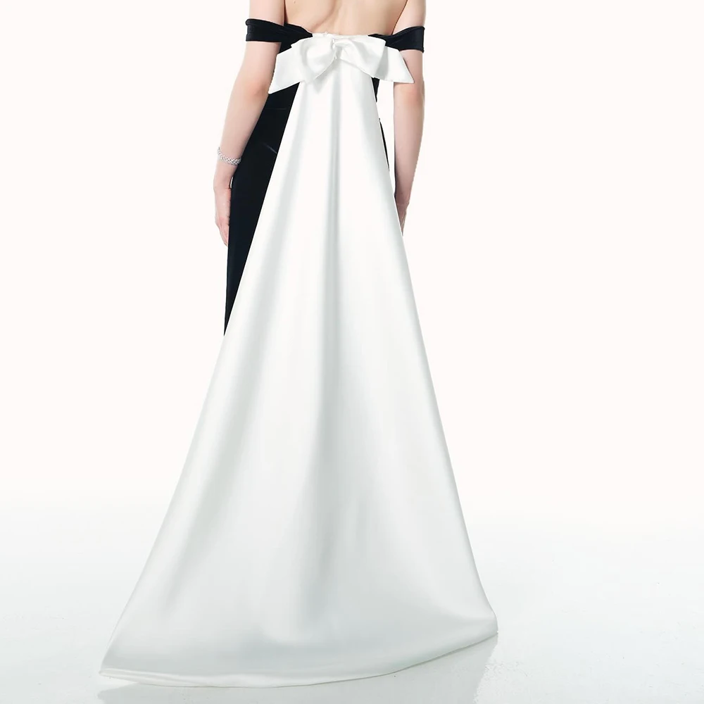 맞춤형 인어공주 이브닝 드레스, 바닥까지 오는 오프숄더 민소매 프롬 가운, 패션 백리스 보우 드레이프 파티 가운