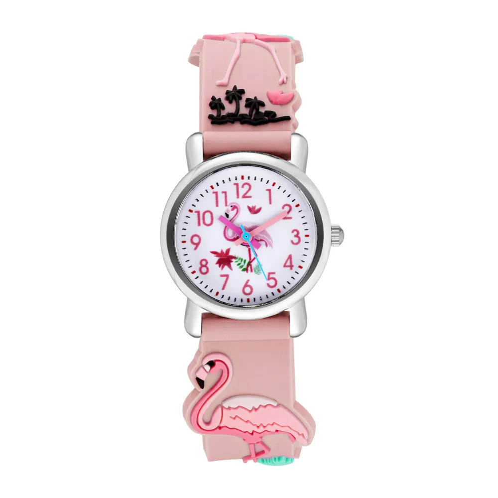 New Fashion Colorful Cartoon Flamingo Pattern Student and Children's Watch Quartz WristWatch