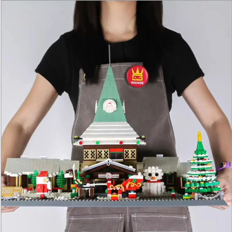 2180 pièces ensemble de construction d'atelier du père noël, modèle de bureau de Village de noël bricolage ornement cadeau Kit de construction d'atelier du père noël
