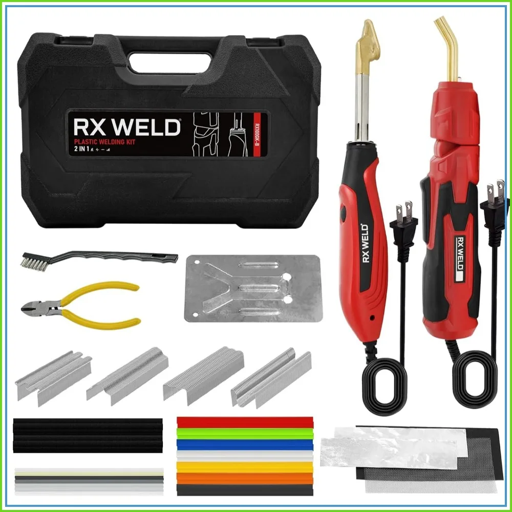 2 in 1 Plastic Welder Kit, 400PCS Hot Staples & Rods for Car Bumper, Kayak, ABS, PP, PE Repairs (110V)