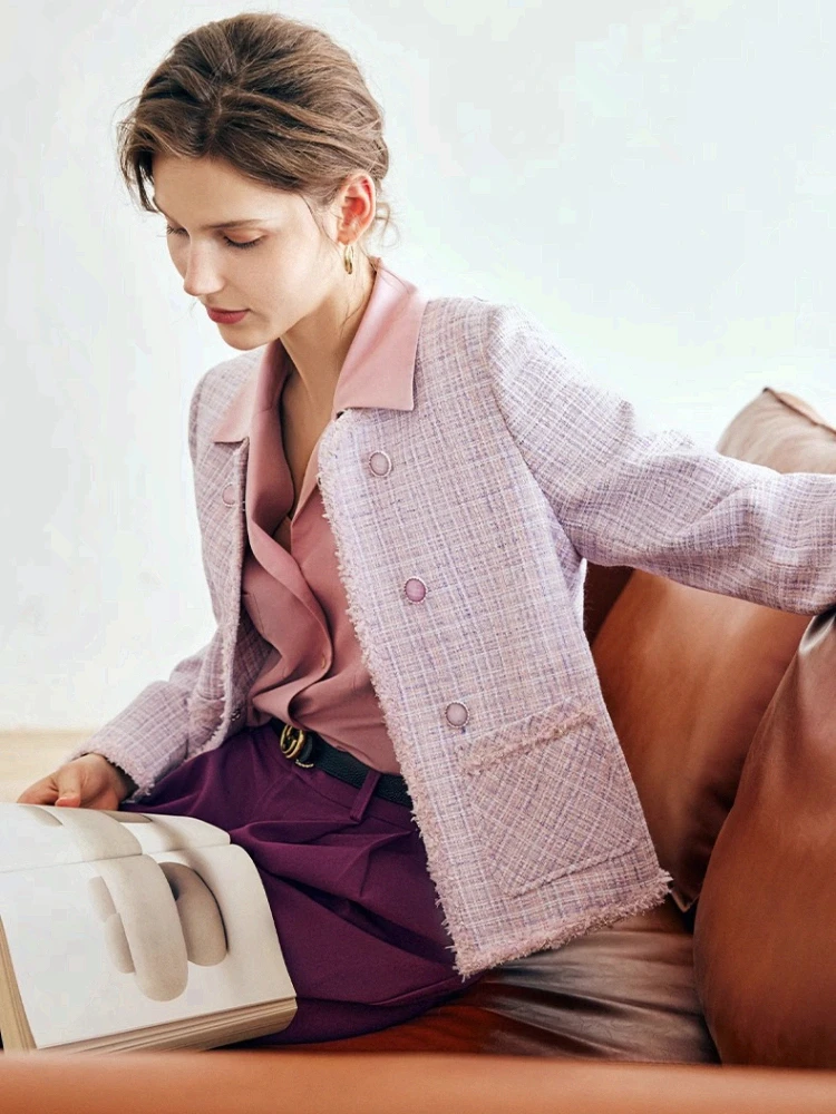 OLrain الفرنسية معطف قصير المرأة خريف 2025 مزاجه الجديد منقوشة الحلو الأعلى أنيقة تخفيف جيب س الرقبة جاكيتات O22QW63195 #5