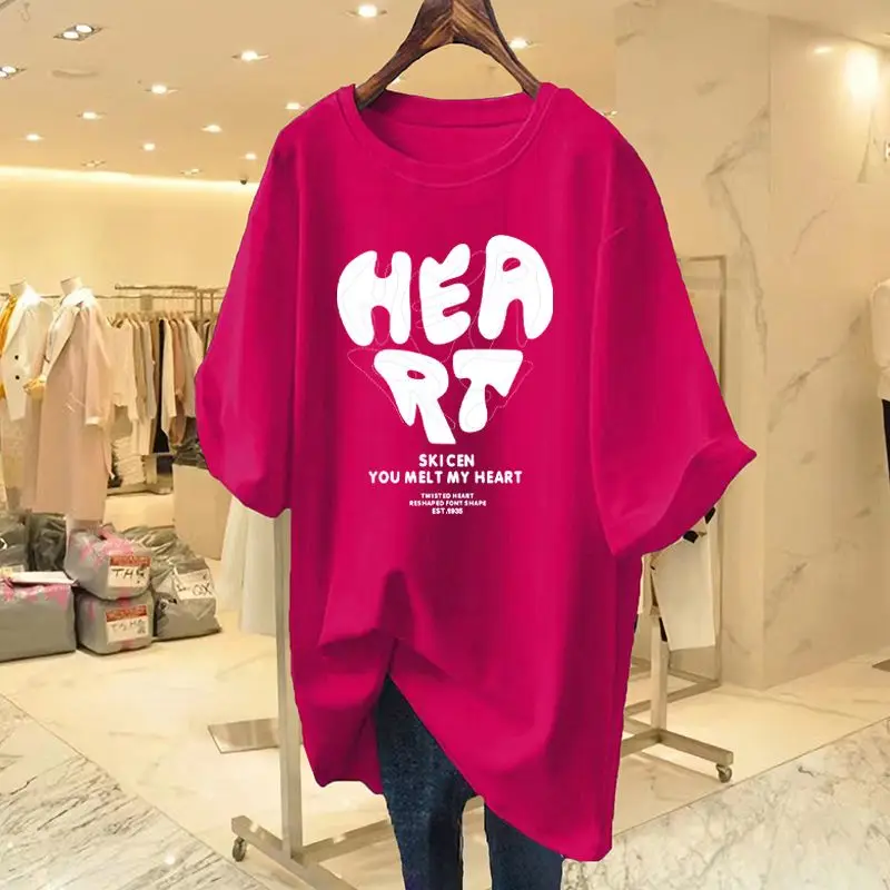 

Casual Loose Printing Letter T Shirts Summer New Short Sleeve O-neck Solid Plus Size Tops Tees Fashion Harajuku Women Clothing