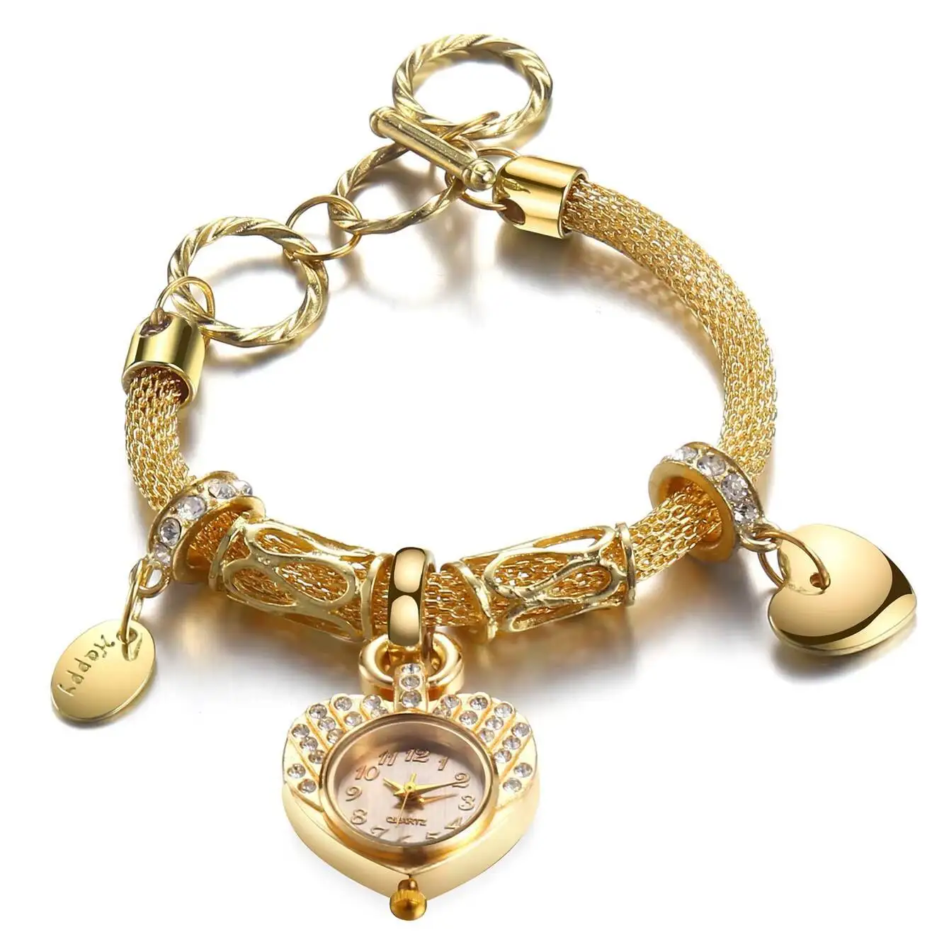 Luxo strass coração dial relógio feminino moda senhoras pulseira relógios de quartzo