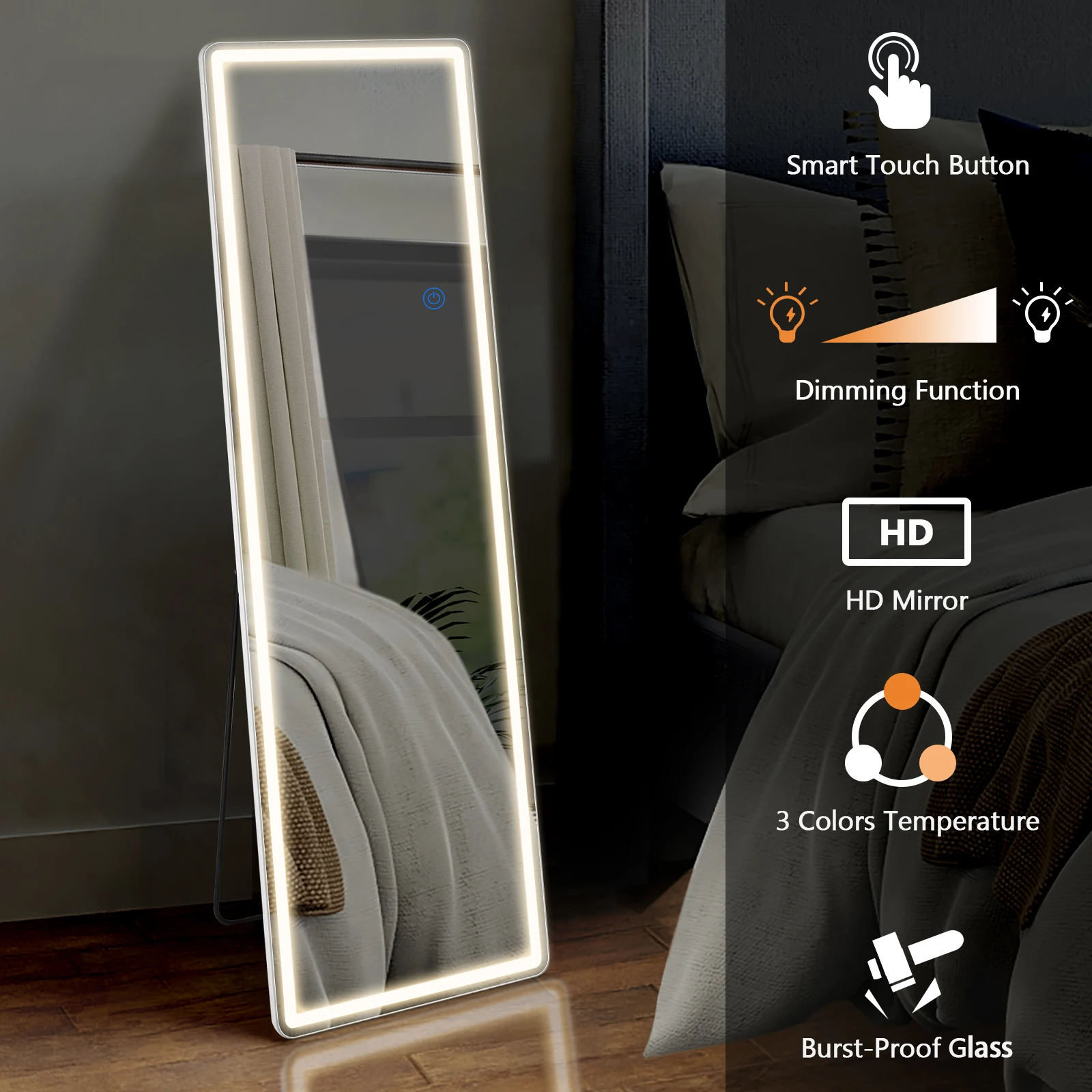 Pop led 64 "x 21" espelho de comprimento total pendurado ou espelhos de parede com suporte quadro de liga de alumínio para sala de estar