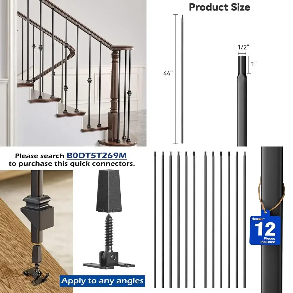 

Черные полые железные балясины - набор из 12 штук для внутренних лестничных ограждений и террасных перил